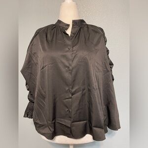 Kosmios Black Flowy Blouse Ethereal Cottagecore Steampunk‎ Dark Fairy Medium